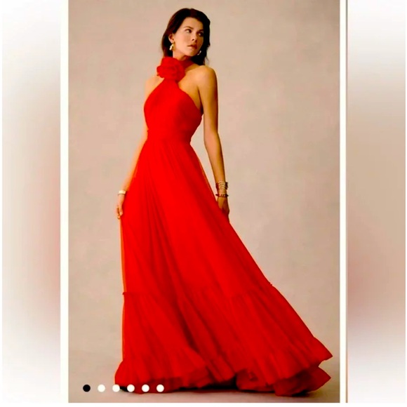 Mac Duggal Asymmetrical Halter Neck Gown in Red Chiffon - Picture 9 of 10